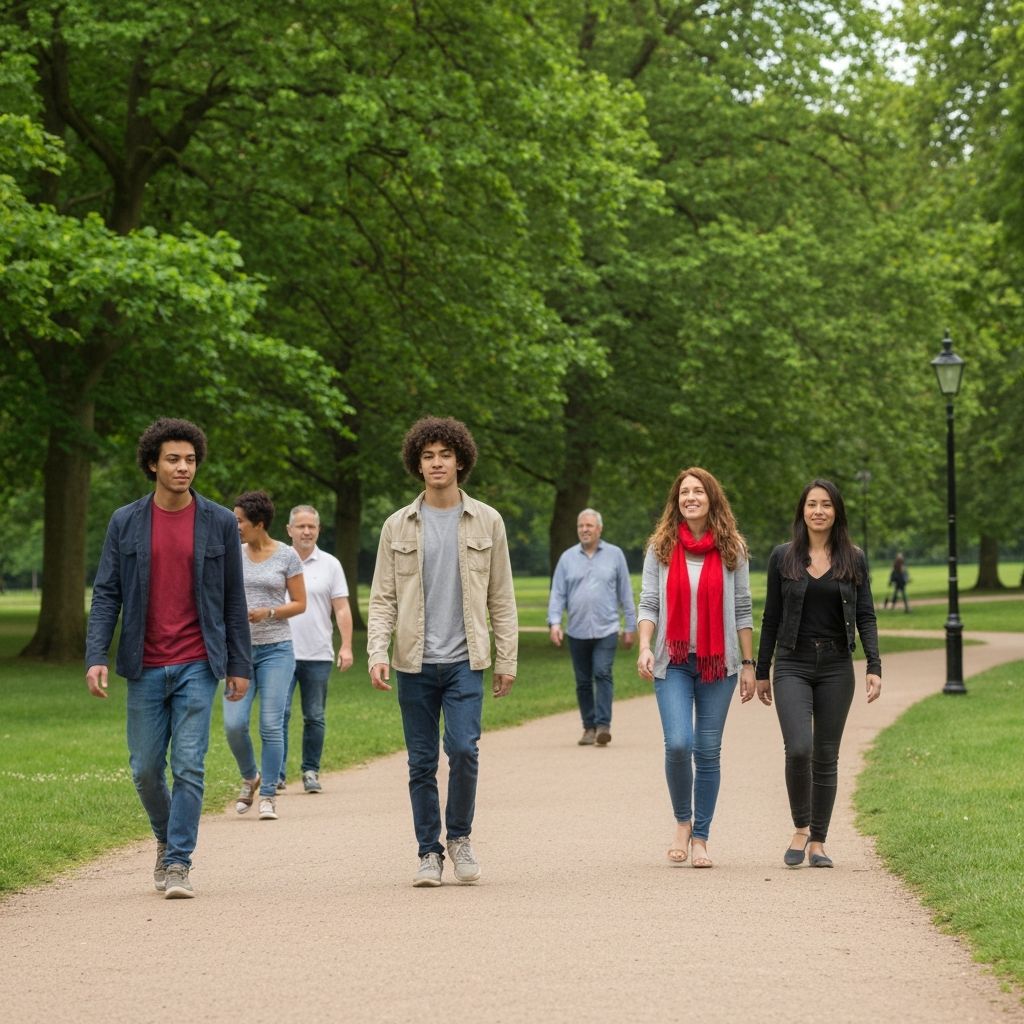 People walking in park